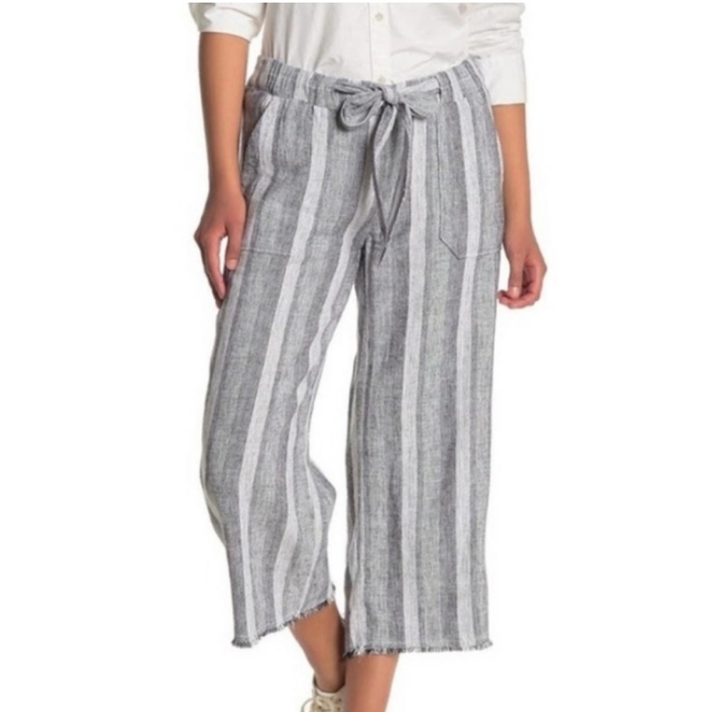 Caslon linen blend striped cropped tie waist pants size 1X